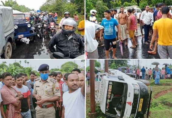 After Road Accident due to unmaintained Roadways, Locals Blocked National Highway at Bisramganj